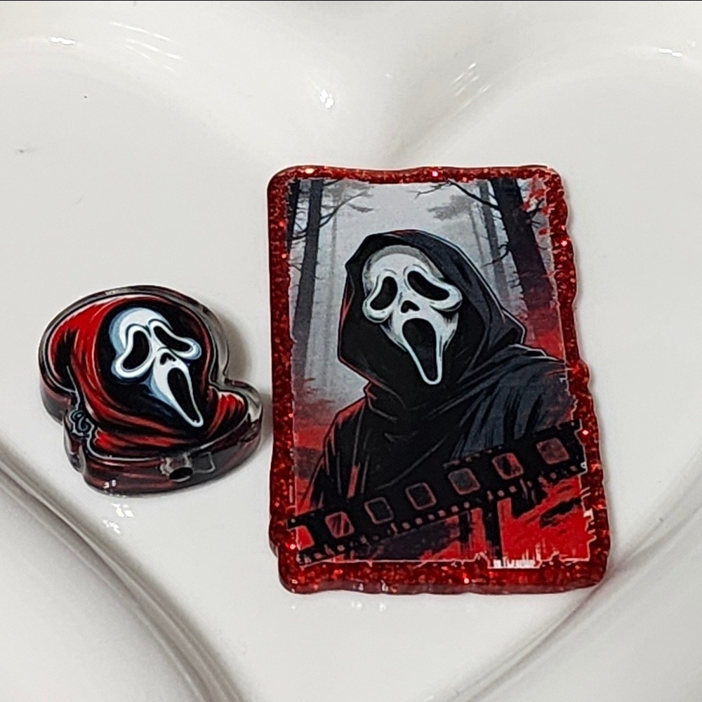 Halloween Ghost Flatback Shaker Focal Bead Keychain Beaded Pen Horror Badge